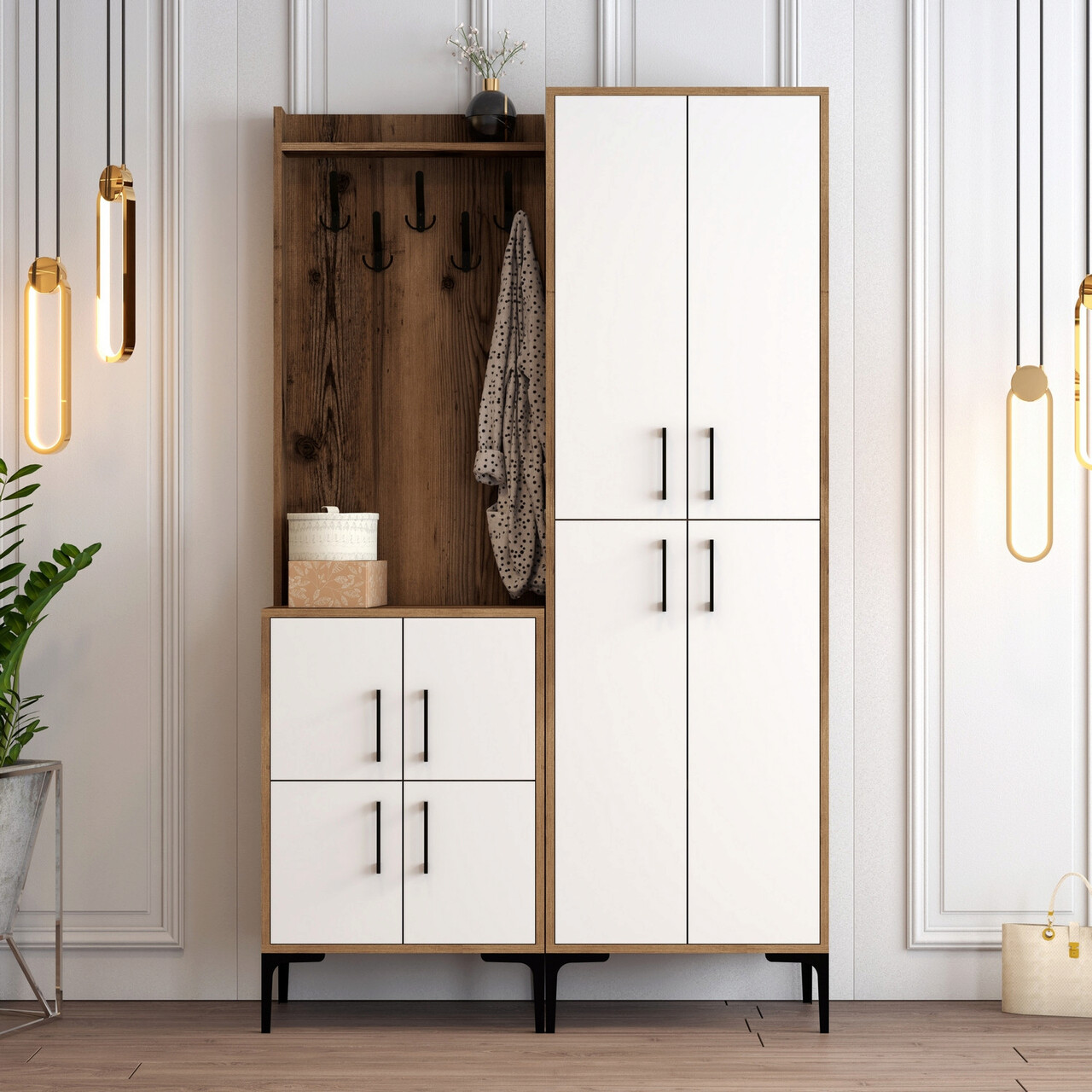 Cuier de perete, Hanah Home, Berlin BA, 120x200x35 cm, Nuc/Alb - imagine 7